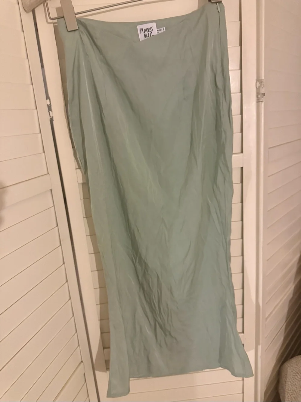 Princess Polly Light Sage Satin Midi Skirt size 4